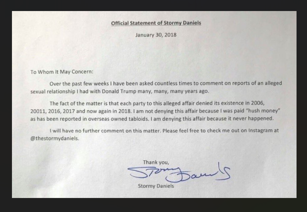 Official Statement of Stormy Daniels
